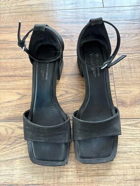 Call It Spring Black Square-Toe Ankle Strap Block Heels